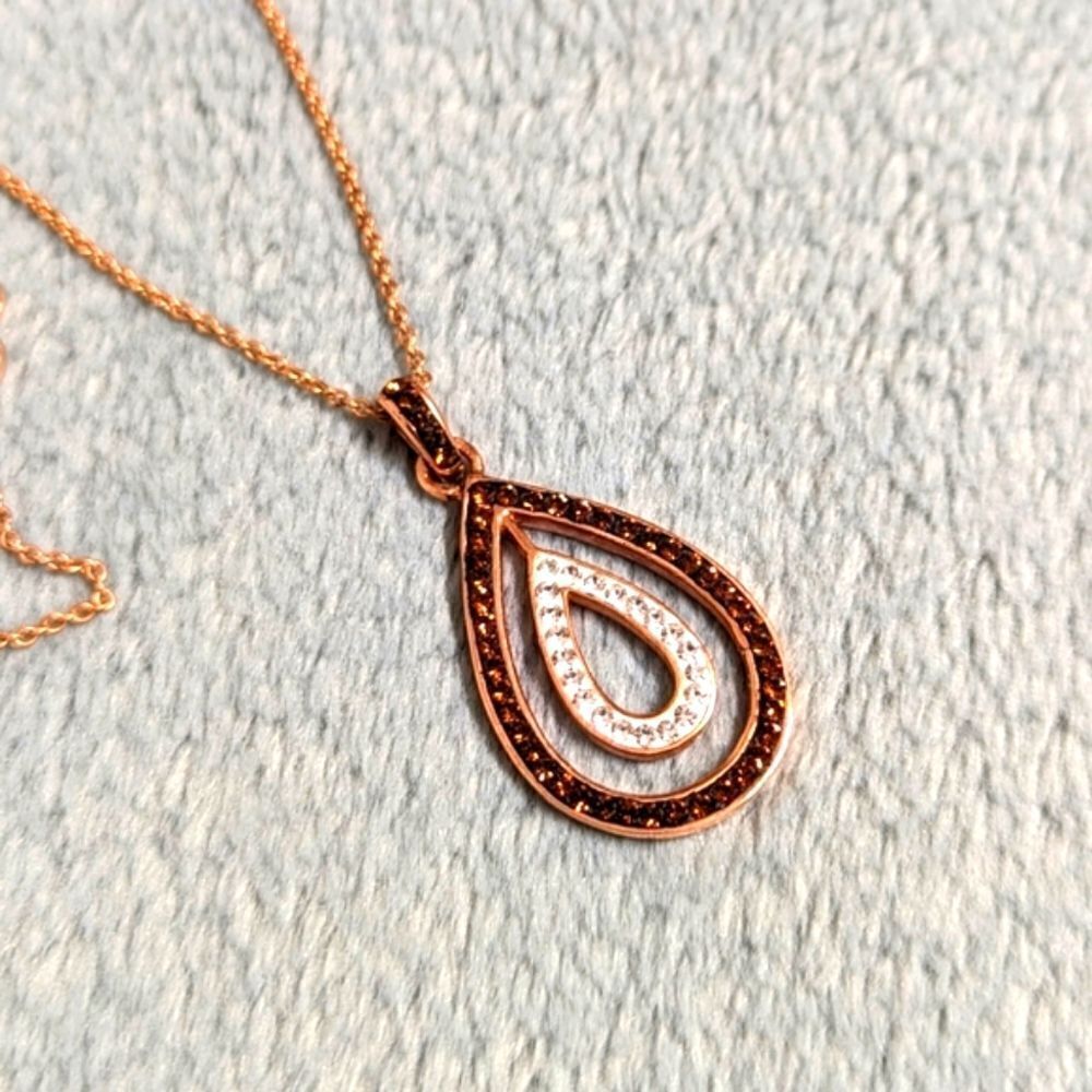 NWT Rose Gold Plated over Sterling Silver Swarovski Crystal Teardrop Necklace - Picture 13 of 15